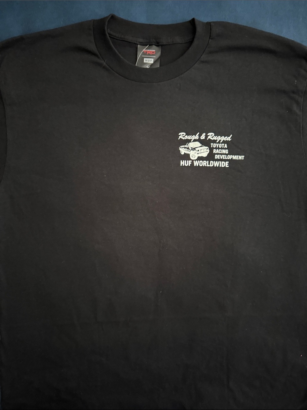 HUF x Toyota Black Short Sleeve Tee with White Chest and Back Graphics